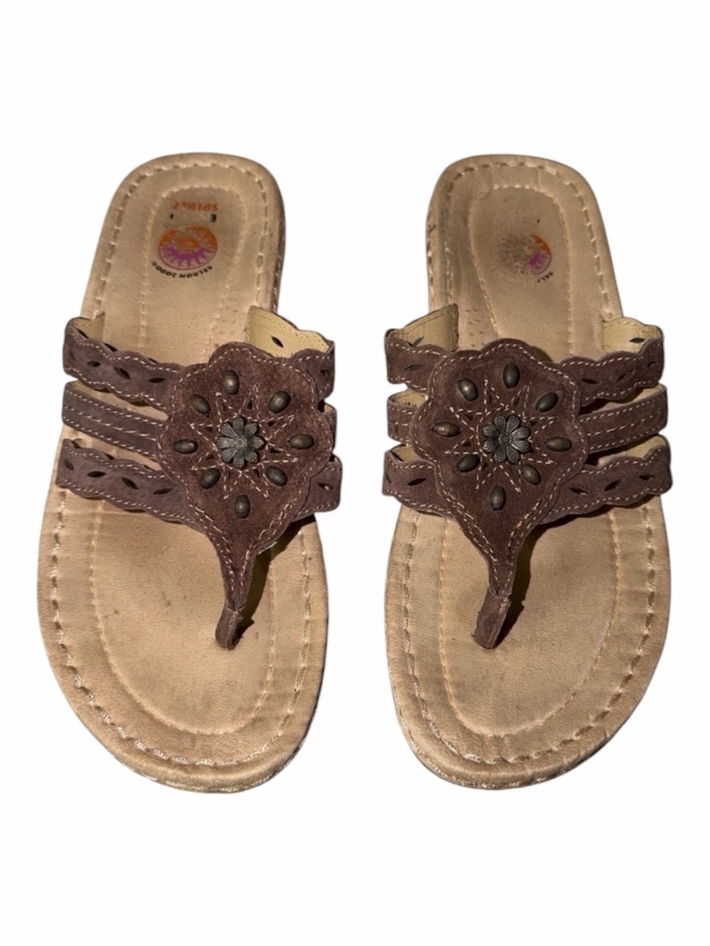 Earth Spirit Brown Floral-Accent Thong Sandals